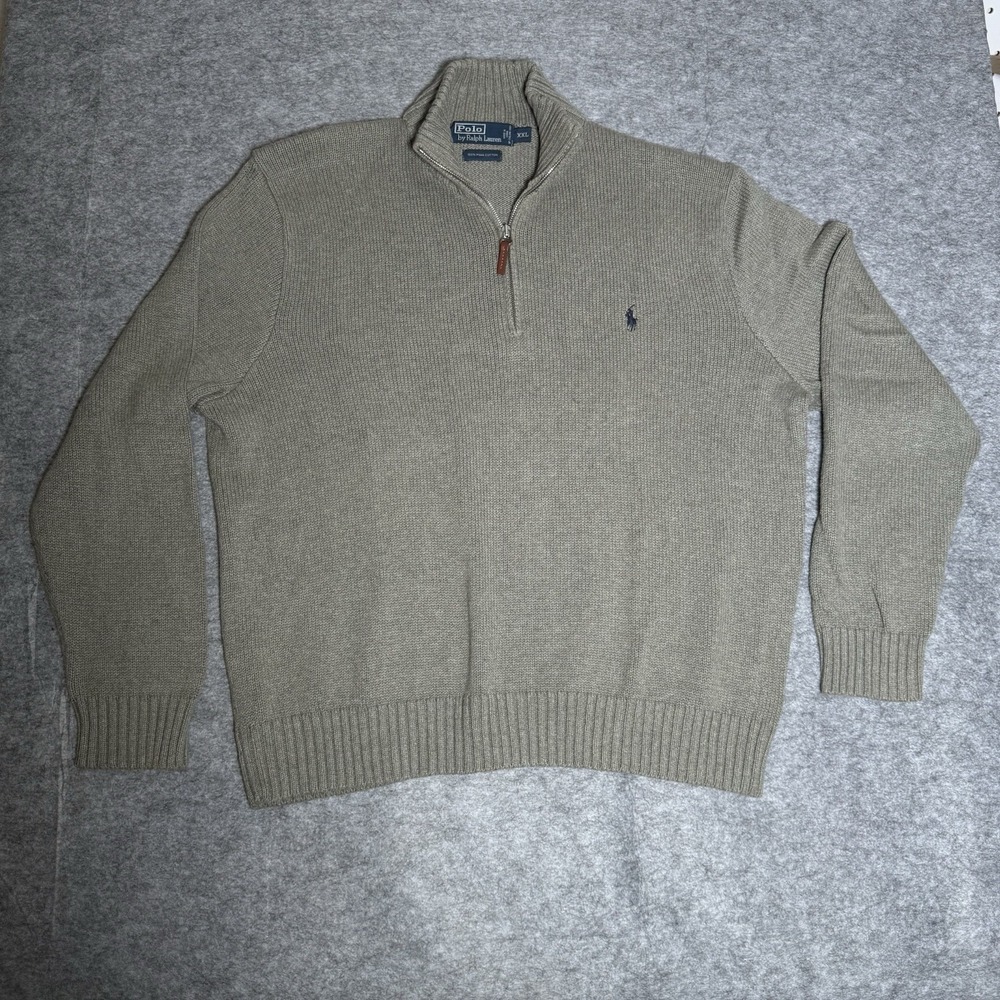 Polo Ralph Lauren Men's XXL Gray Pima Cotton 1/4 Zip Sweater